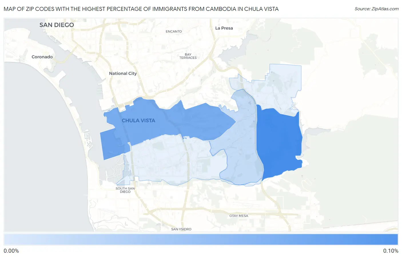 Zip Codes with the Highest Percentage of Immigrants from Cambodia in Chula Vista Map