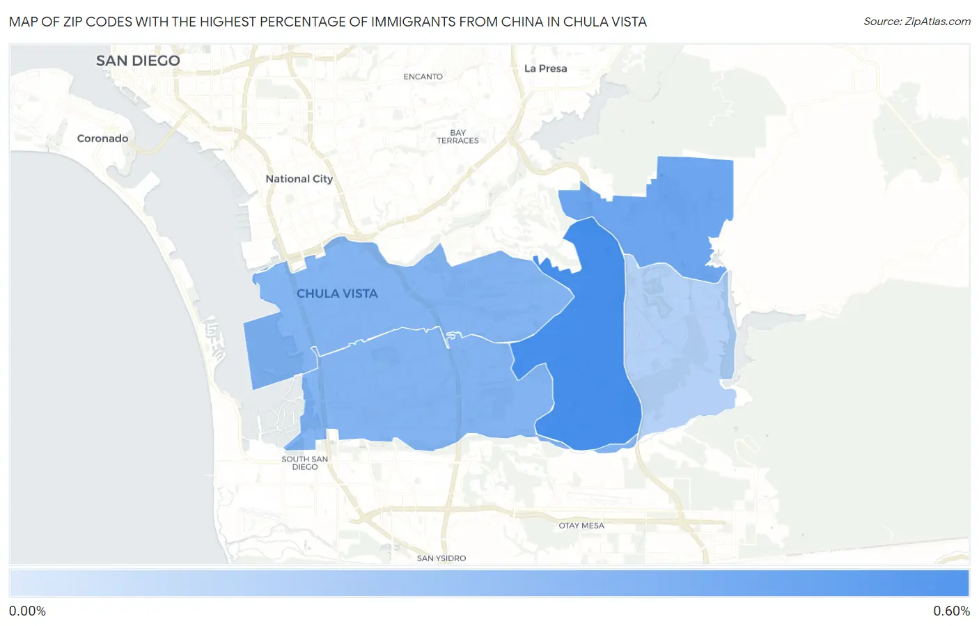 Zip Codes with the Highest Percentage of Immigrants from China in Chula Vista Map