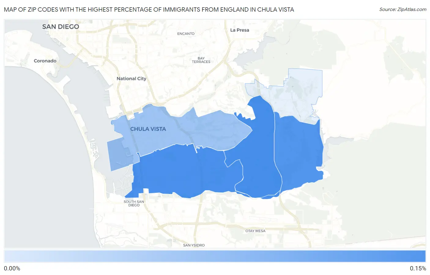 Zip Codes with the Highest Percentage of Immigrants from England in Chula Vista Map