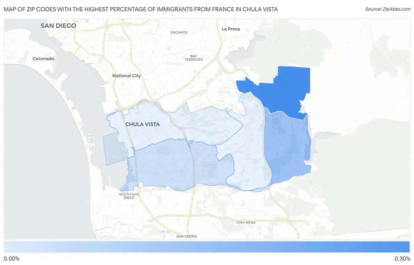 Zip Codes with the Highest Percentage of Immigrants from France in Chula Vista Map