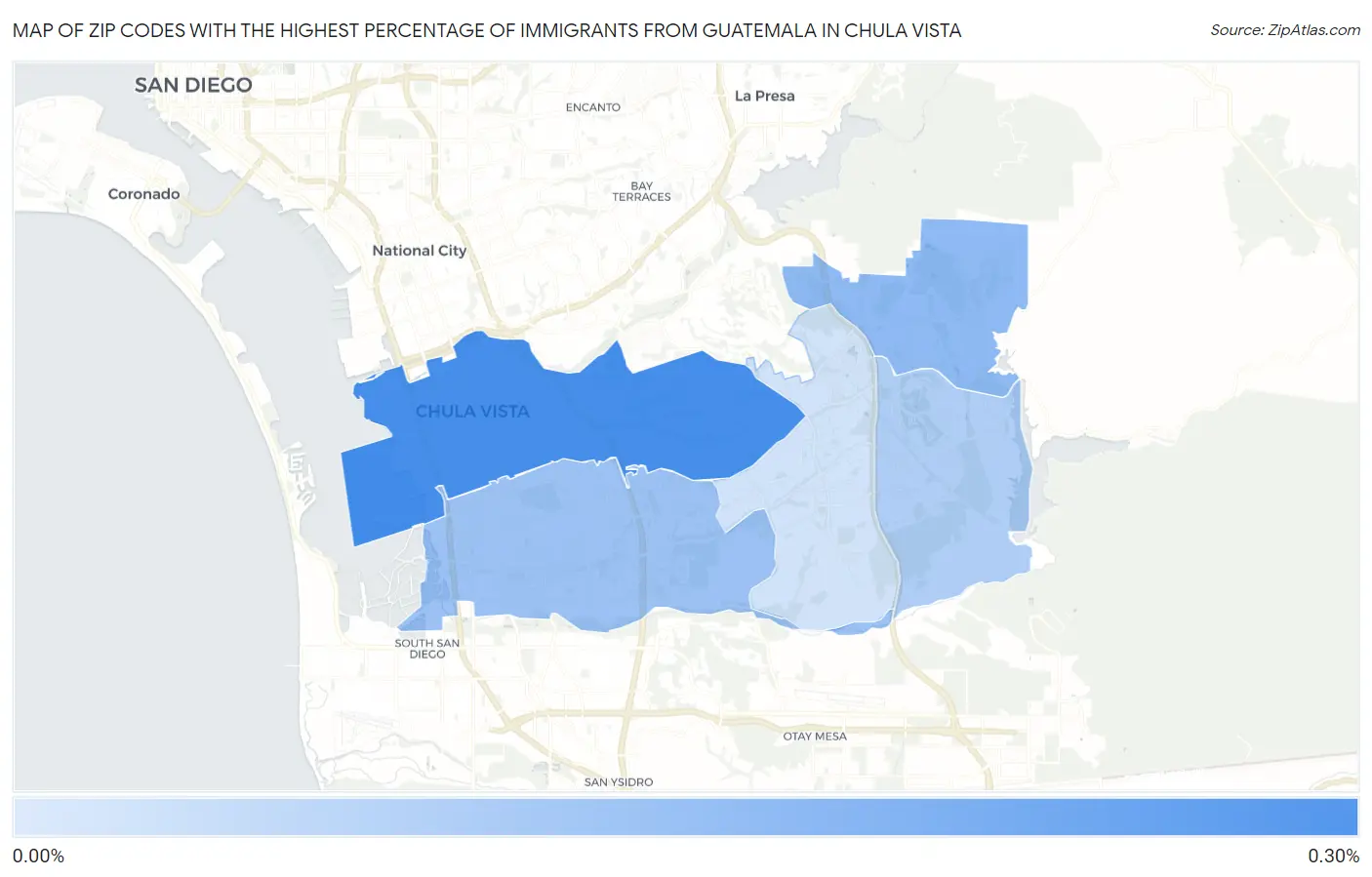 Zip Codes with the Highest Percentage of Immigrants from Guatemala in Chula Vista Map