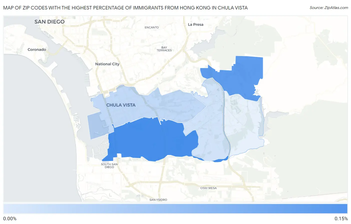 Zip Codes with the Highest Percentage of Immigrants from Hong Kong in Chula Vista Map