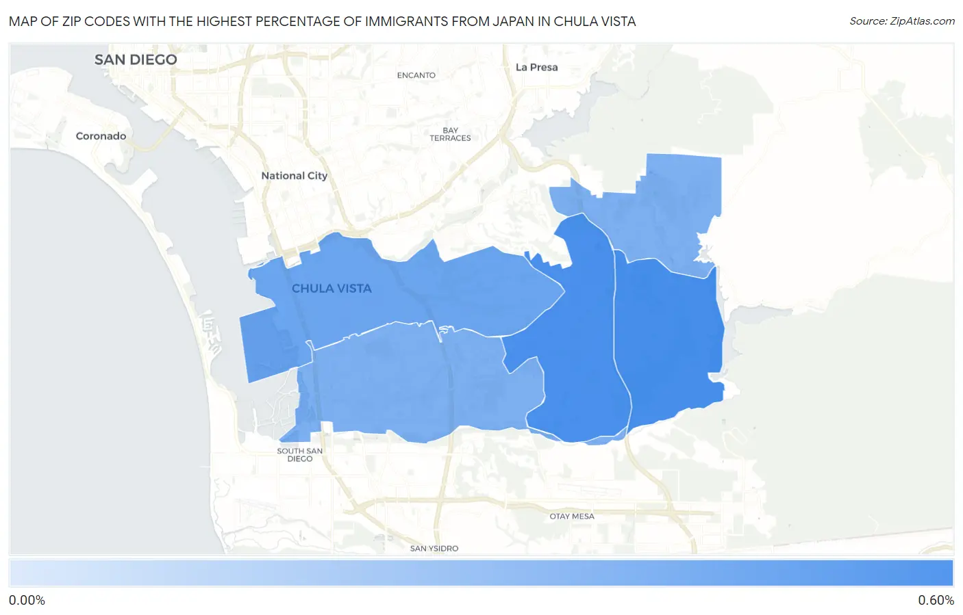 Zip Codes with the Highest Percentage of Immigrants from Japan in Chula Vista Map