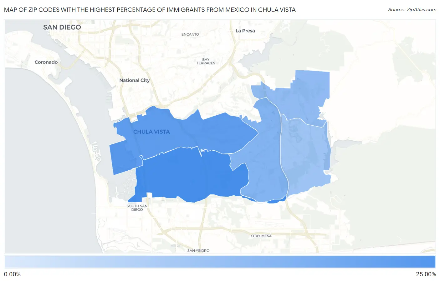 Zip Codes with the Highest Percentage of Immigrants from Mexico in Chula Vista Map