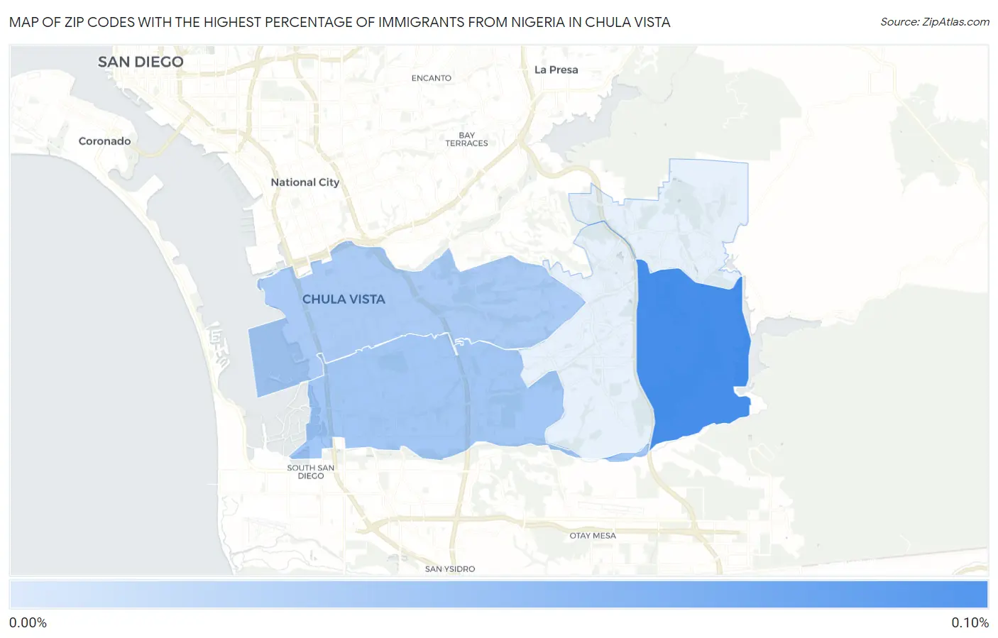 Zip Codes with the Highest Percentage of Immigrants from Nigeria in Chula Vista Map