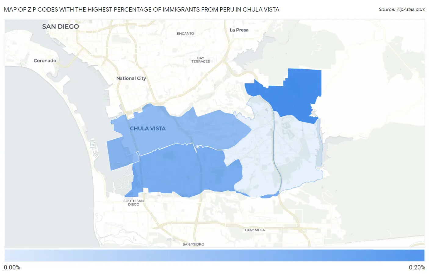 Zip Codes with the Highest Percentage of Immigrants from Peru in Chula Vista Map