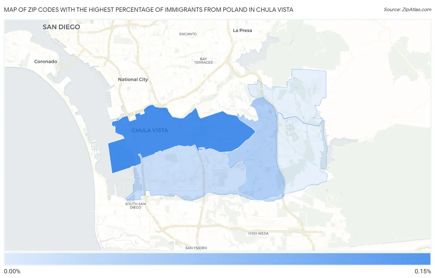 Zip Codes with the Highest Percentage of Immigrants from Poland in Chula Vista Map