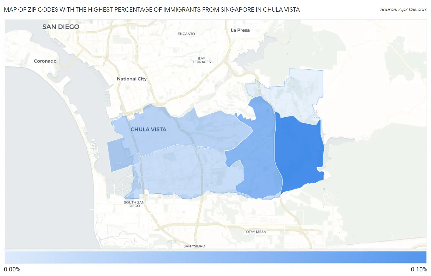 Zip Codes with the Highest Percentage of Immigrants from Singapore in Chula Vista Map