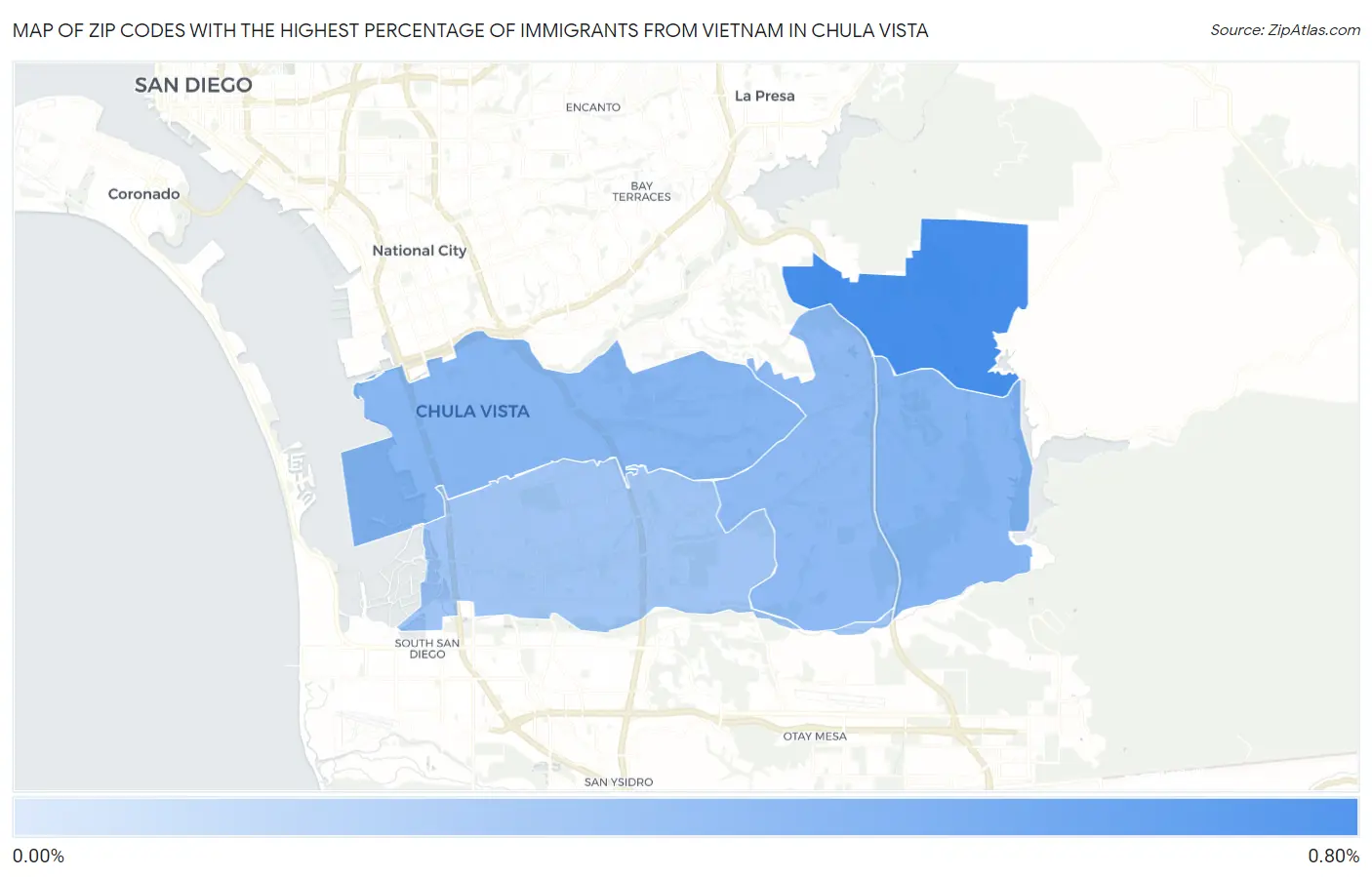 Zip Codes with the Highest Percentage of Immigrants from Vietnam in Chula Vista Map