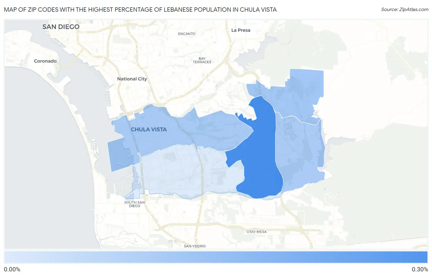 Zip Codes with the Highest Percentage of Lebanese Population in Chula Vista Map