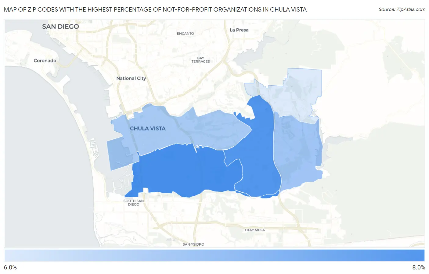 Zip Codes with the Highest Percentage of Not-for-profit Organizations in Chula Vista Map
