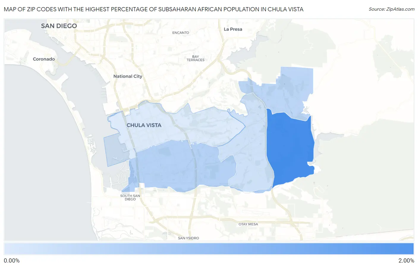 Zip Codes with the Highest Percentage of Subsaharan African Population in Chula Vista Map