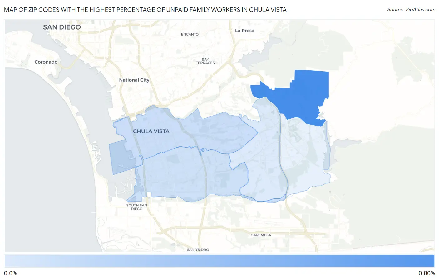 Zip Codes with the Highest Percentage of Unpaid Family Workers in Chula Vista Map