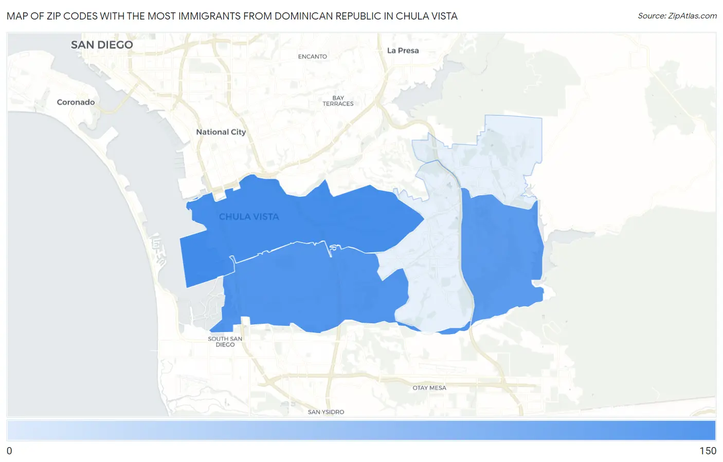 Zip Codes with the Most Immigrants from Dominican Republic in Chula Vista Map