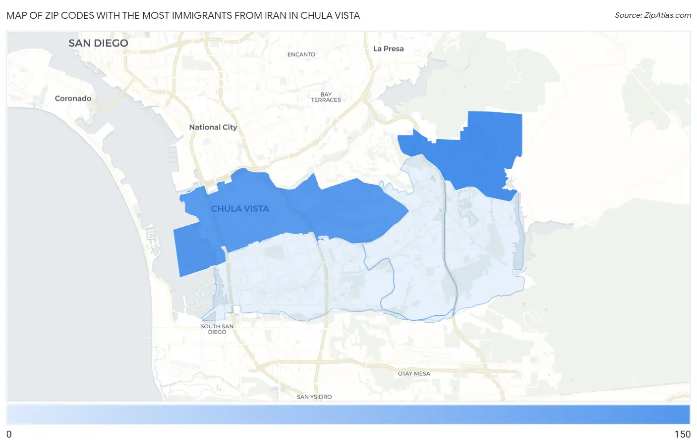 Zip Codes with the Most Immigrants from Iran in Chula Vista Map