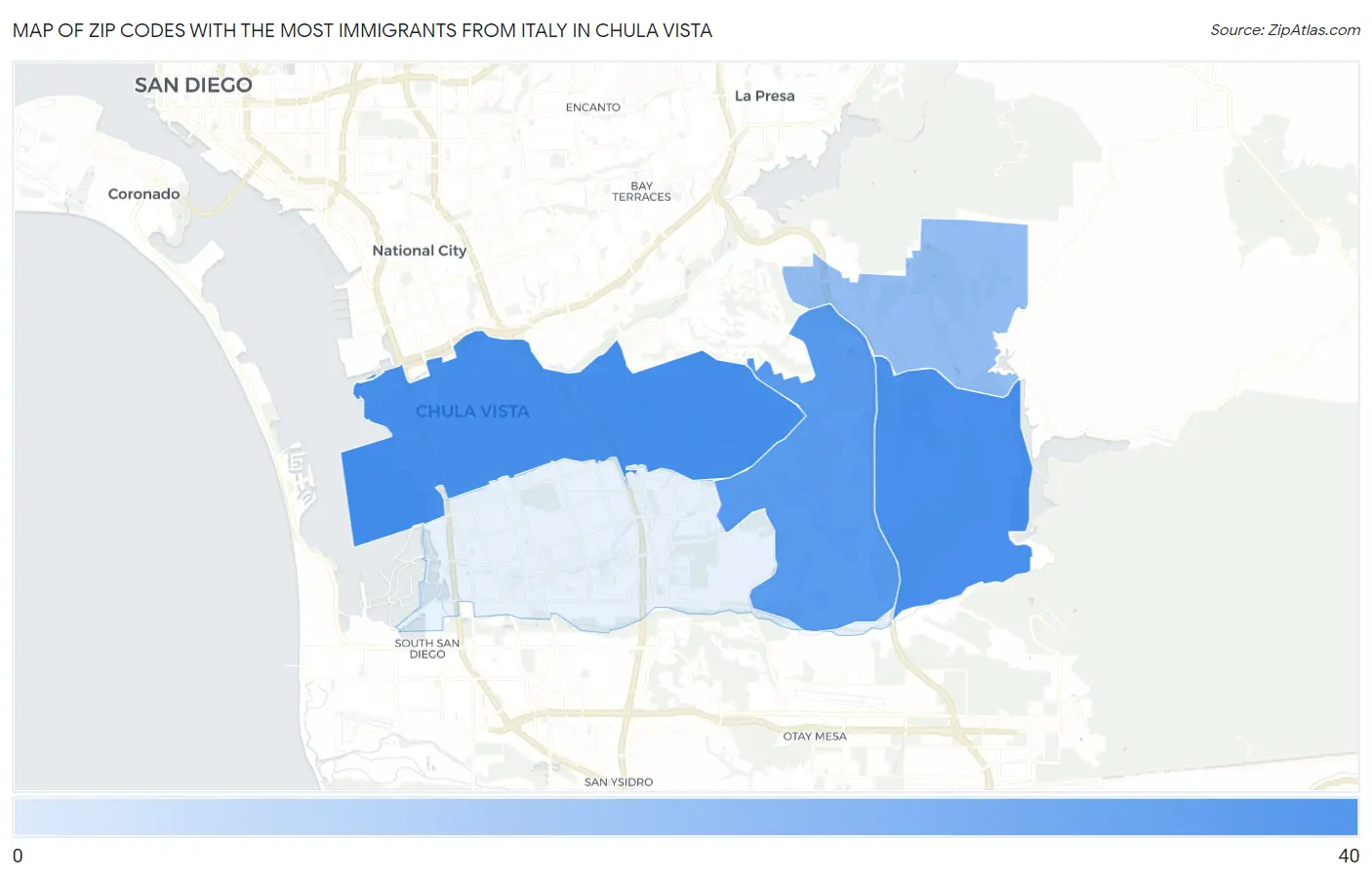 Zip Codes with the Most Immigrants from Italy in Chula Vista Map