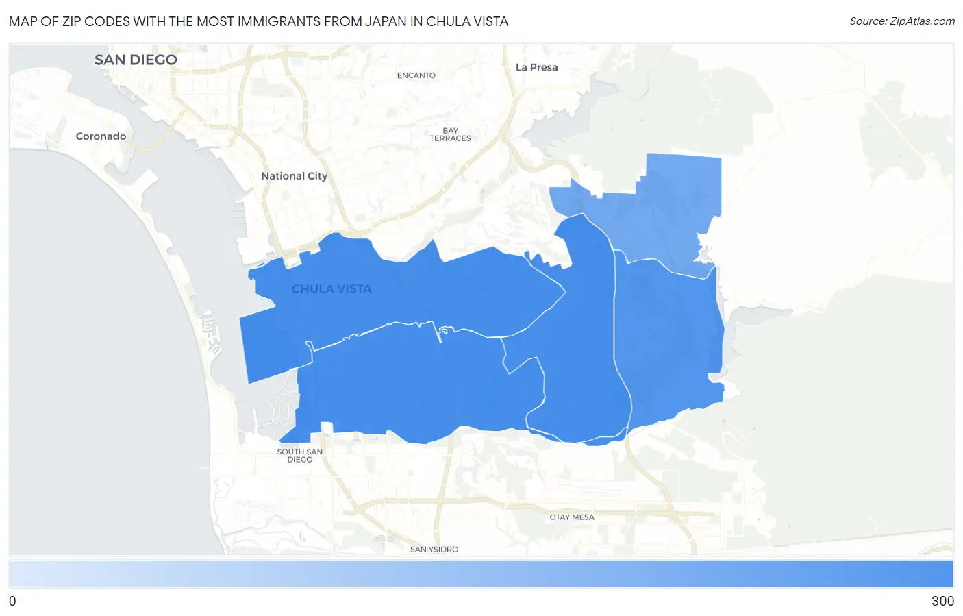 Zip Codes with the Most Immigrants from Japan in Chula Vista Map