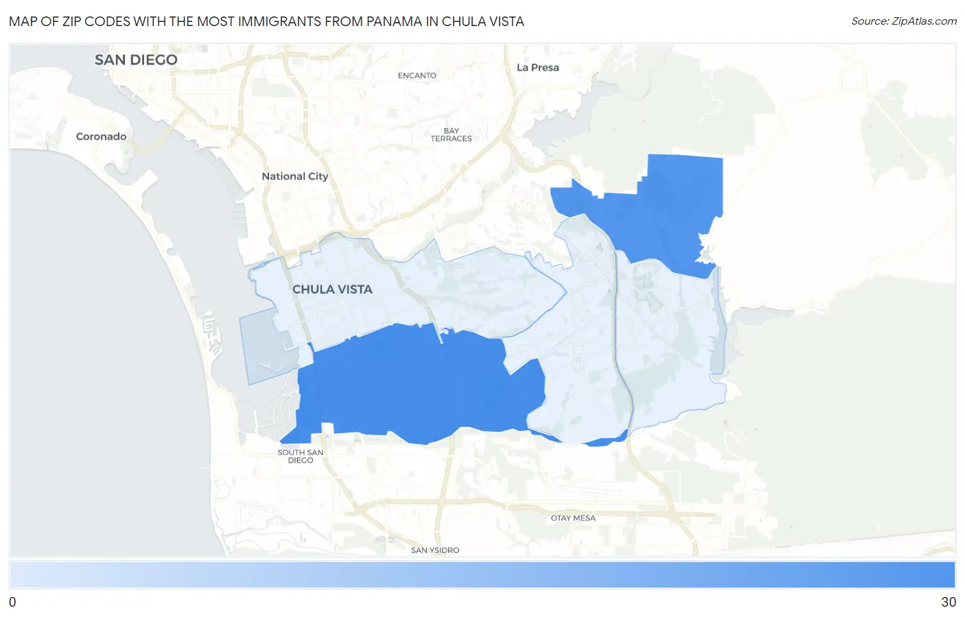 Zip Codes with the Most Immigrants from Panama in Chula Vista Map