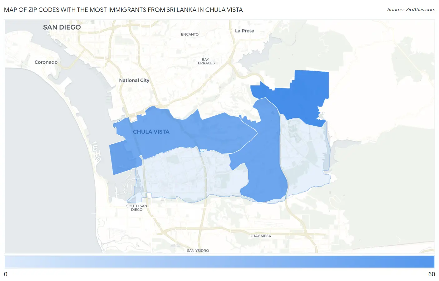 Zip Codes with the Most Immigrants from Sri Lanka in Chula Vista Map