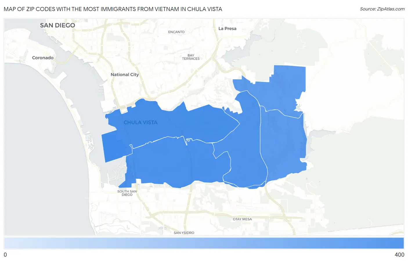 Zip Codes with the Most Immigrants from Vietnam in Chula Vista Map