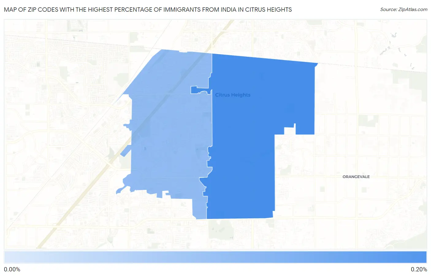 Zip Codes with the Highest Percentage of Immigrants from India in Citrus Heights Map