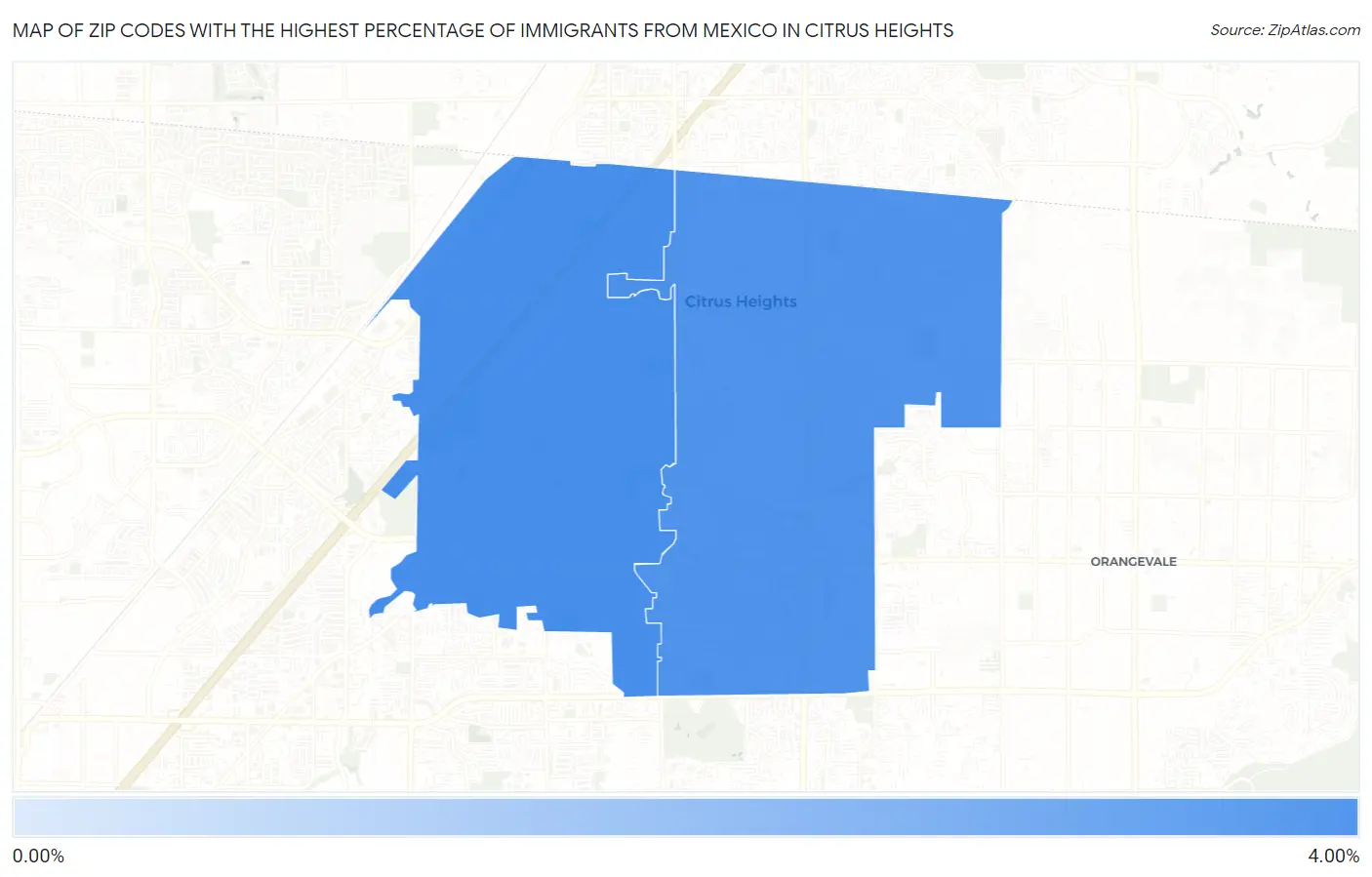 Zip Codes with the Highest Percentage of Immigrants from Mexico in Citrus Heights Map