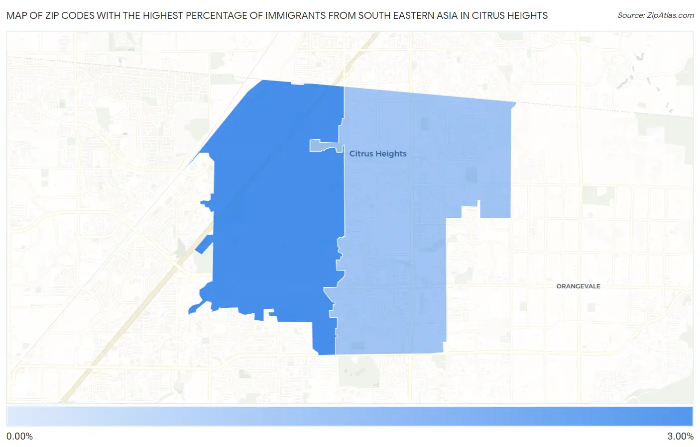 Zip Codes with the Highest Percentage of Immigrants from South Eastern Asia in Citrus Heights Map