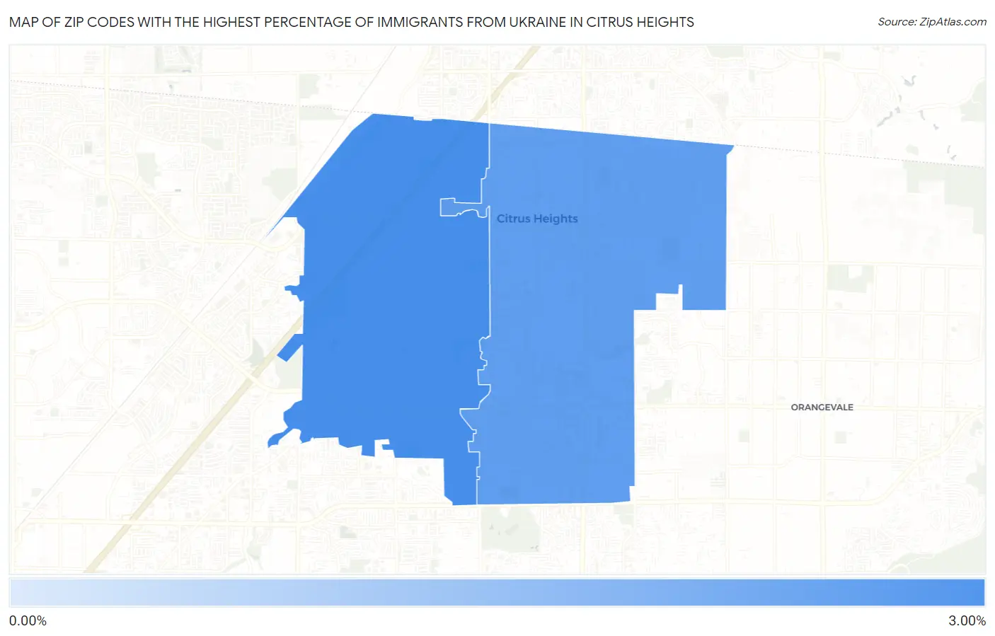 Zip Codes with the Highest Percentage of Immigrants from Ukraine in Citrus Heights Map