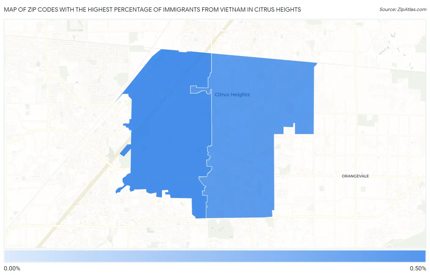 Zip Codes with the Highest Percentage of Immigrants from Vietnam in Citrus Heights Map