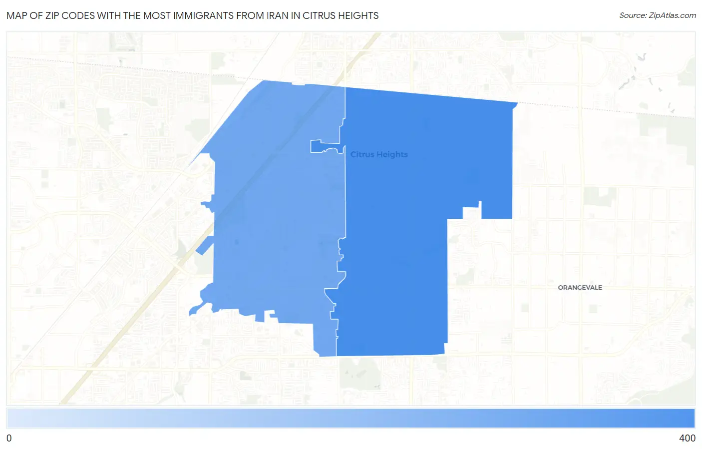 Zip Codes with the Most Immigrants from Iran in Citrus Heights Map