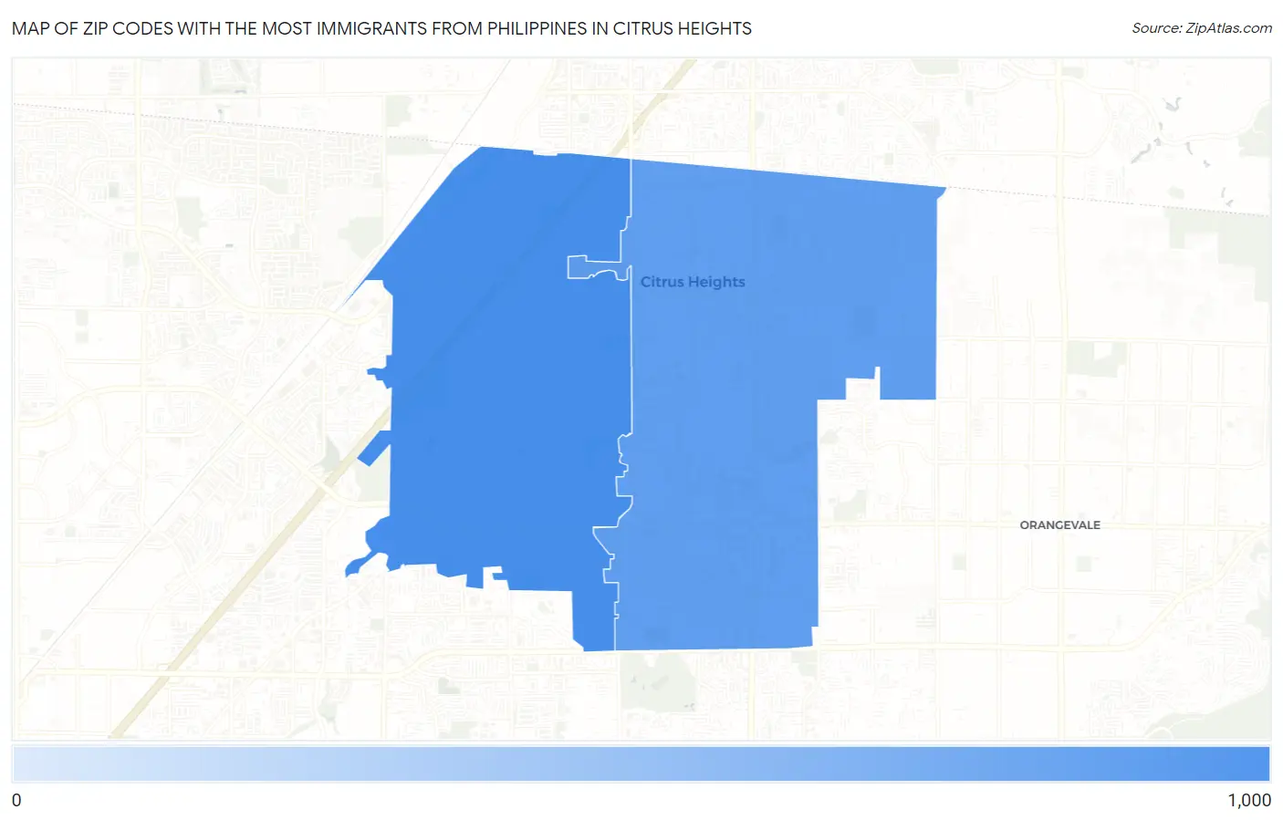 Zip Codes with the Most Immigrants from Philippines in Citrus Heights Map