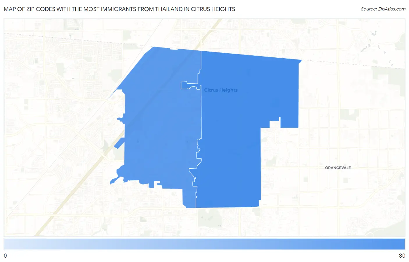 Zip Codes with the Most Immigrants from Thailand in Citrus Heights Map