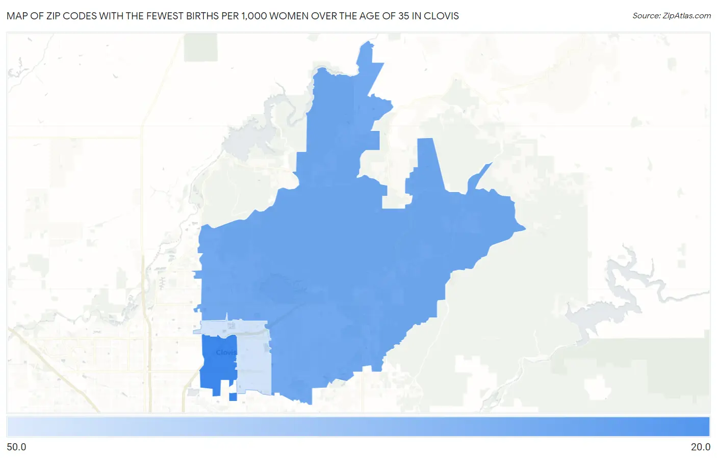 Zip Codes with the Fewest Births per 1,000 Women Over the Age of 35 in Clovis Map