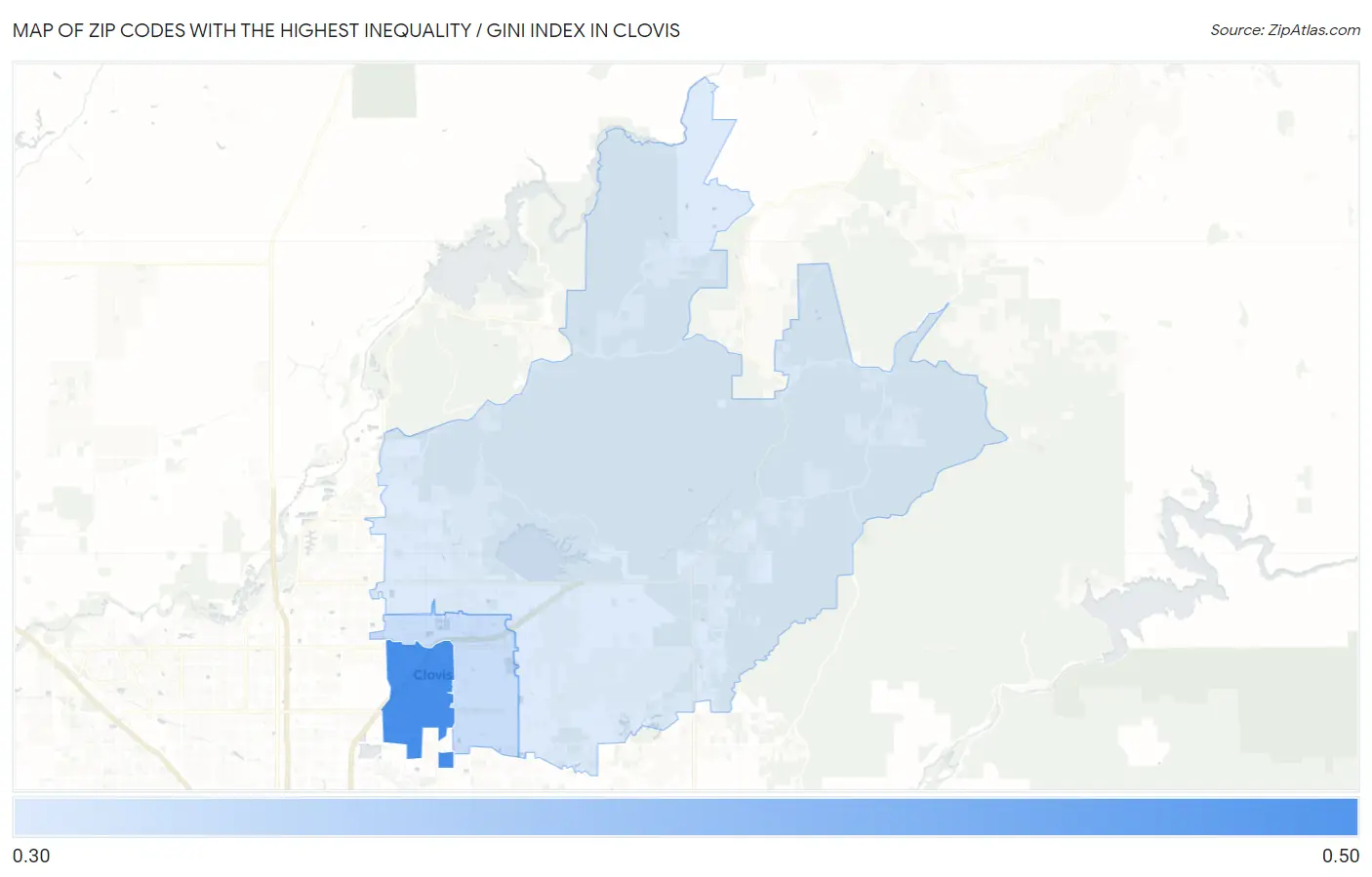 Zip Codes with the Highest Inequality / Gini Index in Clovis Map