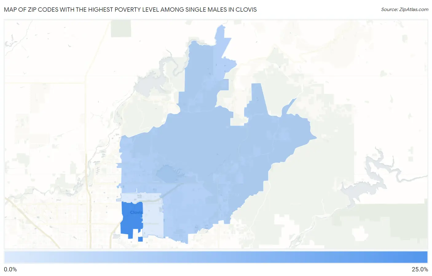 Zip Codes with the Highest Poverty Level Among Single Males in Clovis Map