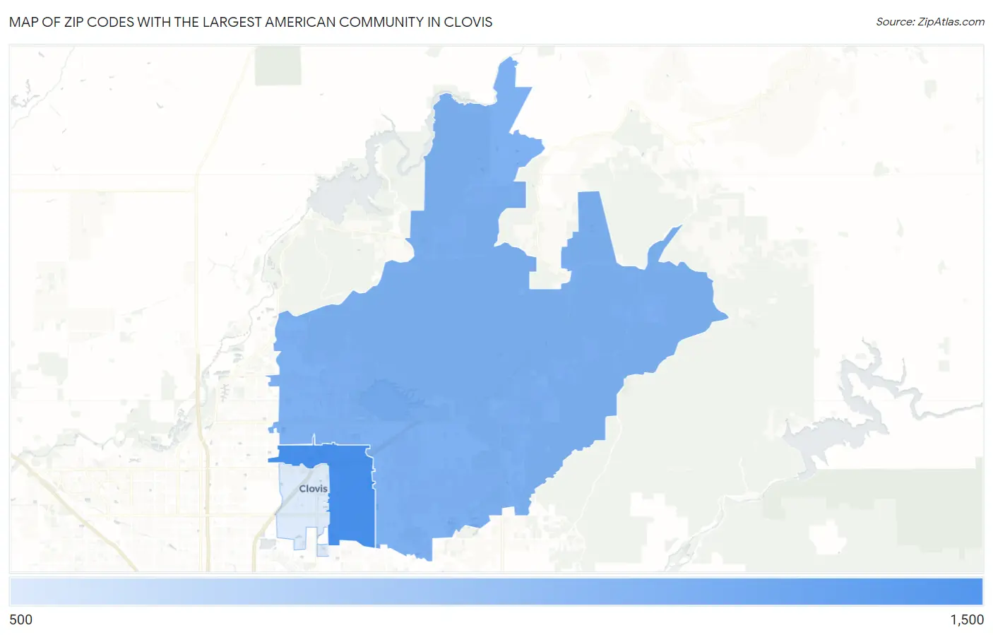 Zip Codes with the Largest American Community in Clovis Map