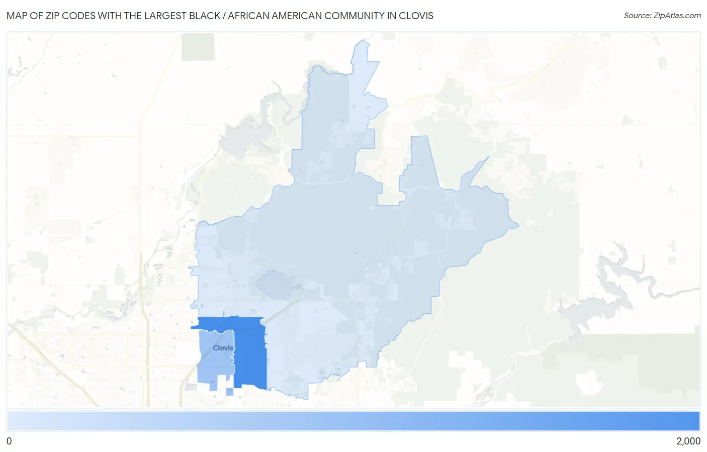 Zip Codes with the Largest Black / African American Community in Clovis Map