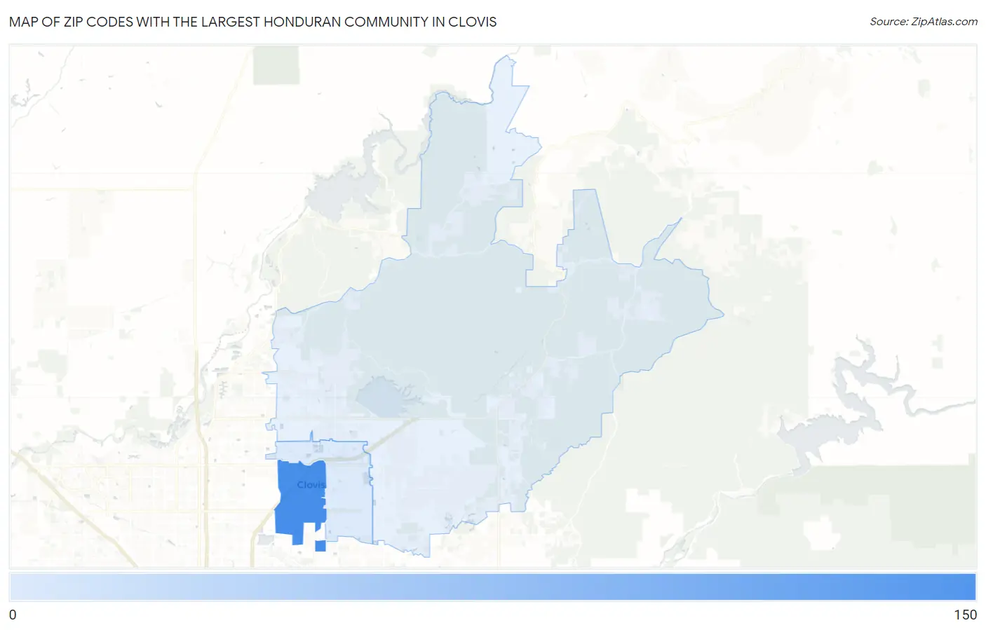 Zip Codes with the Largest Honduran Community in Clovis Map
