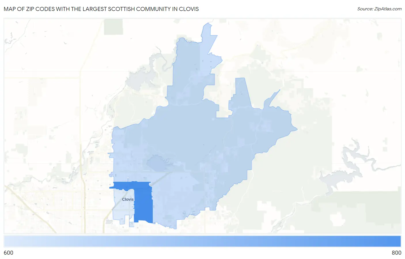 Zip Codes with the Largest Scottish Community in Clovis Map