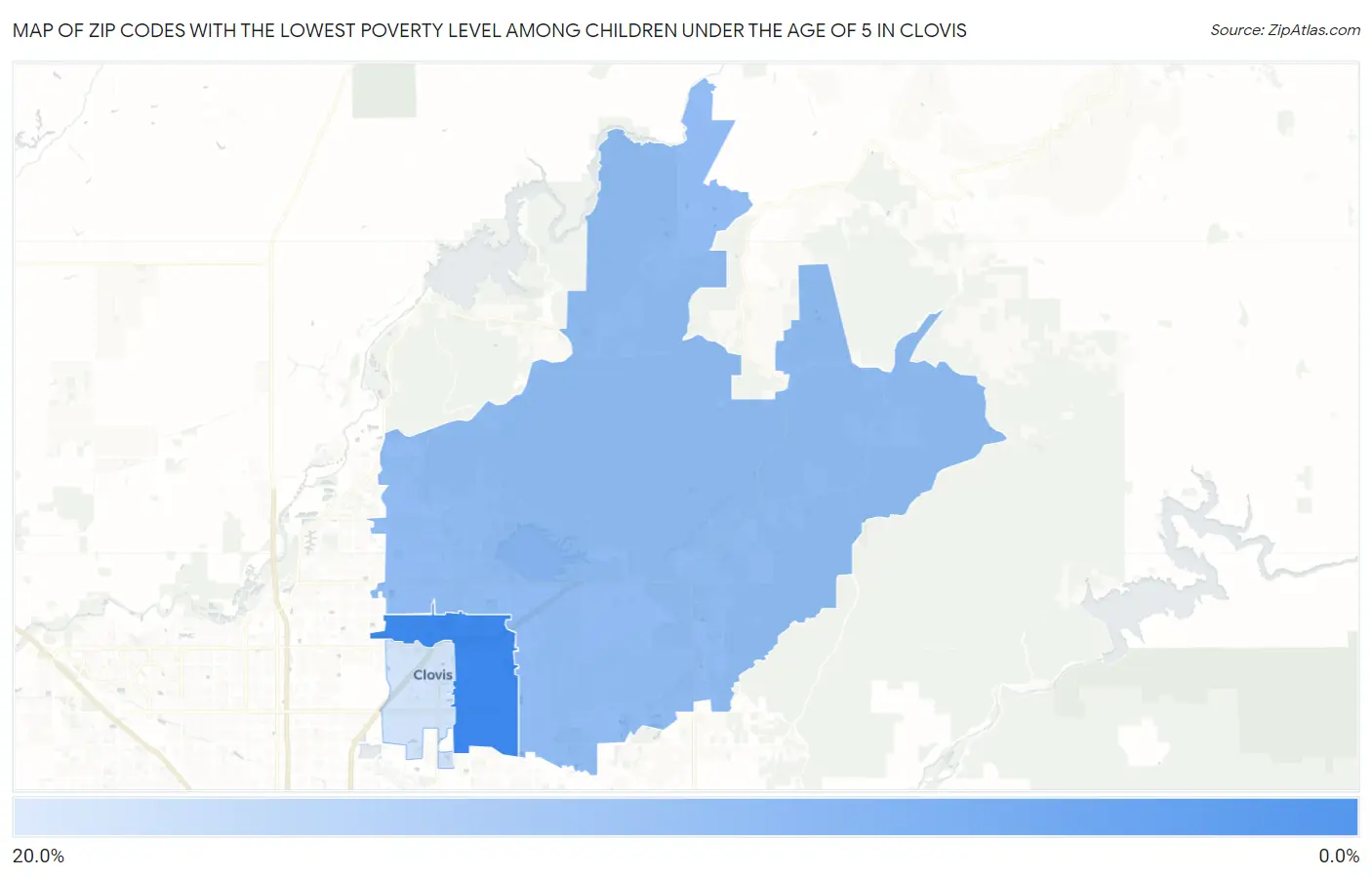 Zip Codes with the Lowest Poverty Level Among Children Under the Age of 5 in Clovis Map