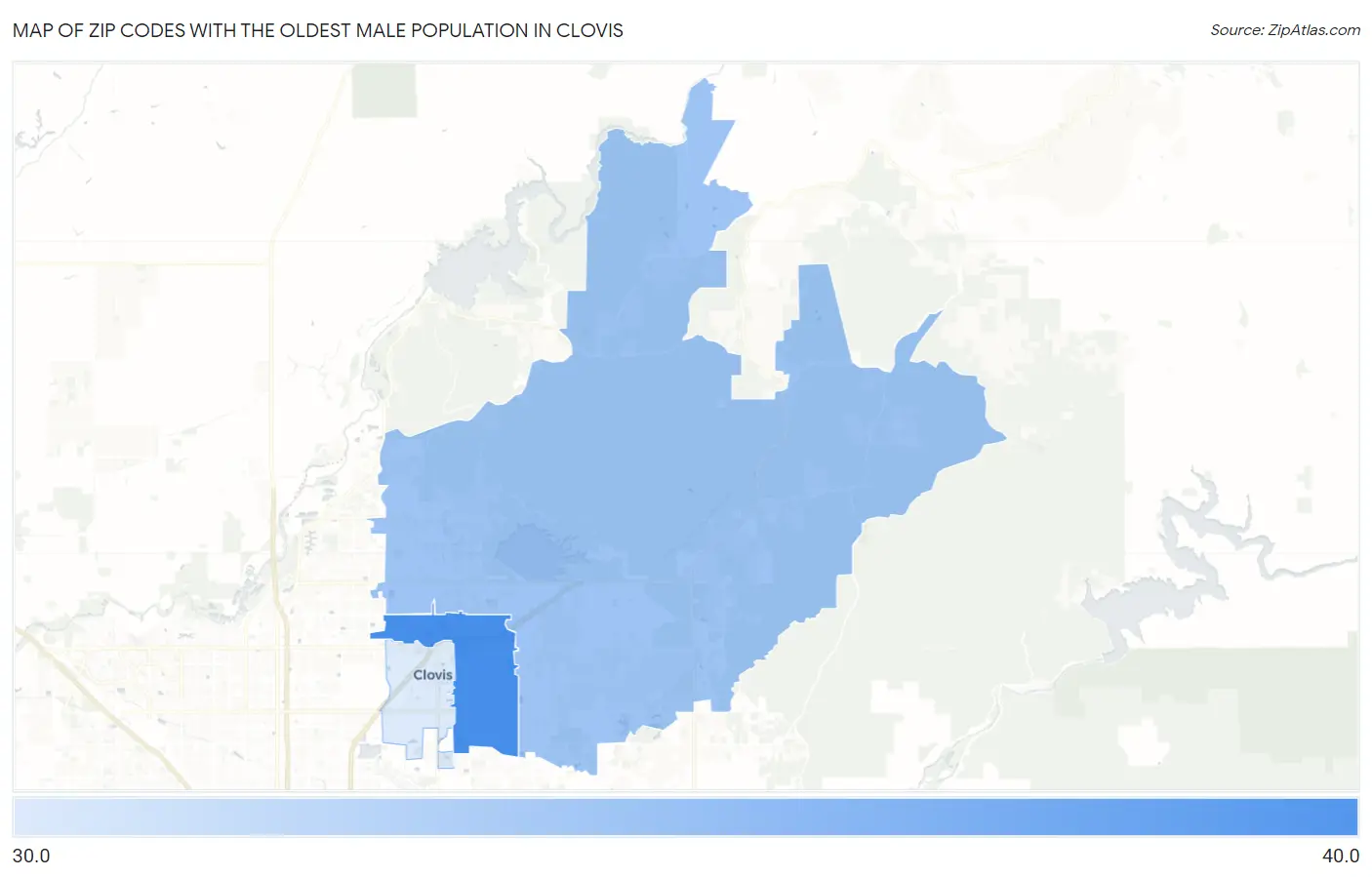 Zip Codes with the Oldest Male Population in Clovis Map