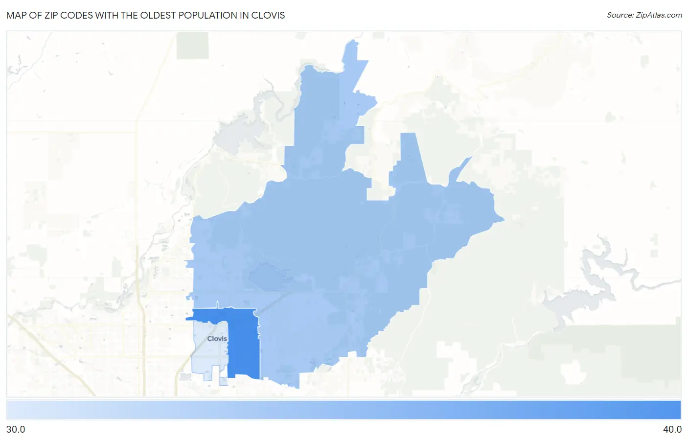 Zip Codes with the Oldest Population in Clovis Map
