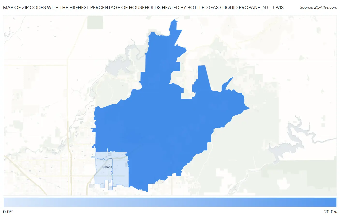 Zip Codes with the Highest Percentage of Households Heated by Bottled Gas / Liquid Propane in Clovis Map