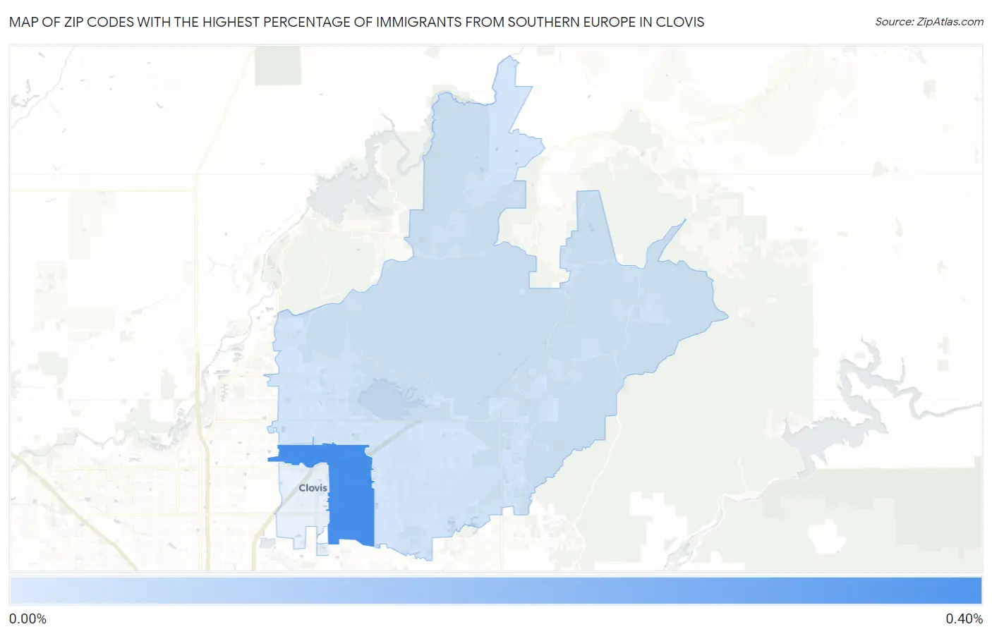 Zip Codes with the Highest Percentage of Immigrants from Southern Europe in Clovis Map