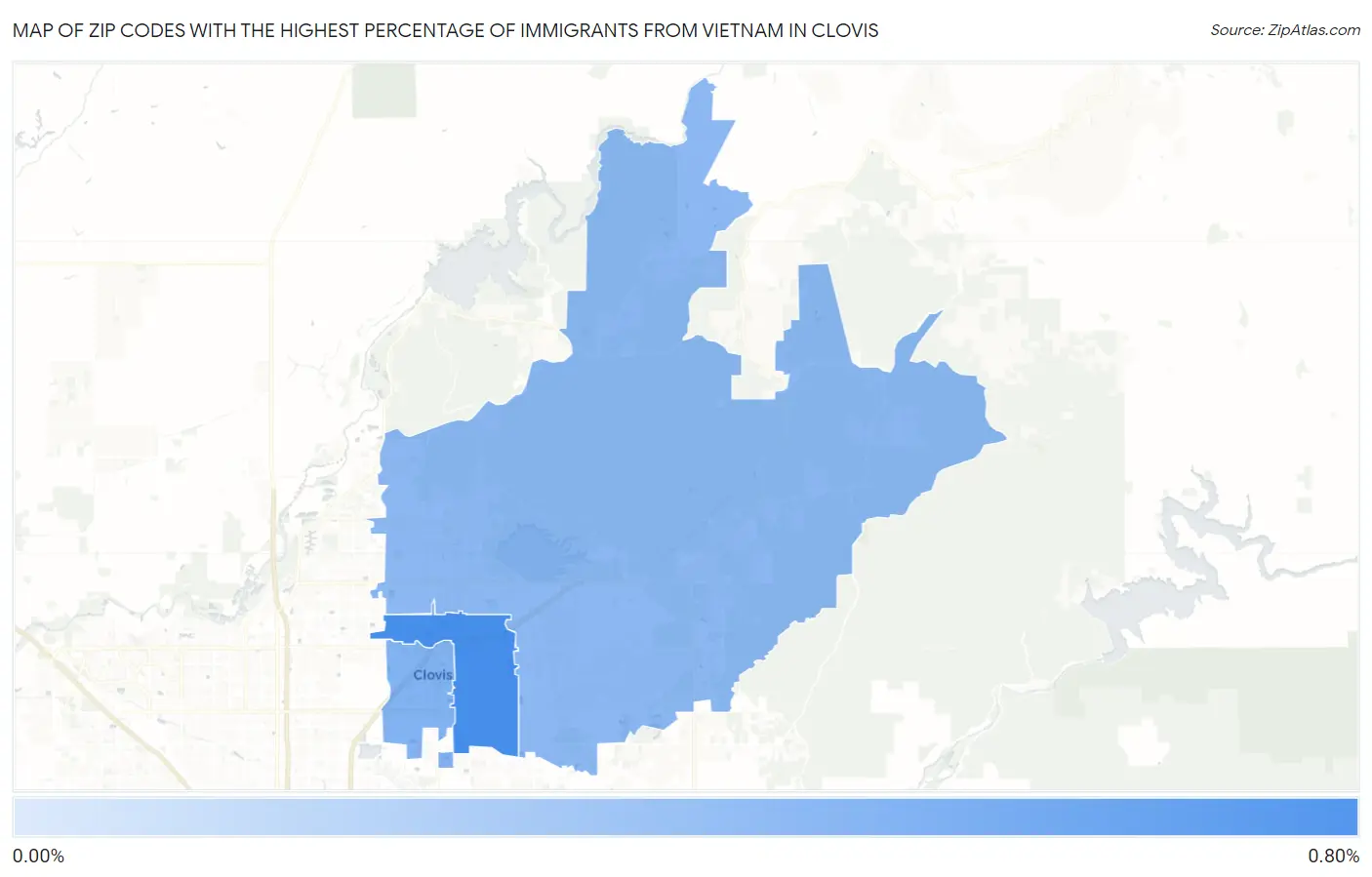 Zip Codes with the Highest Percentage of Immigrants from Vietnam in Clovis Map