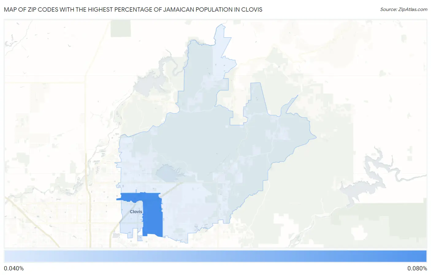 Zip Codes with the Highest Percentage of Jamaican Population in Clovis Map