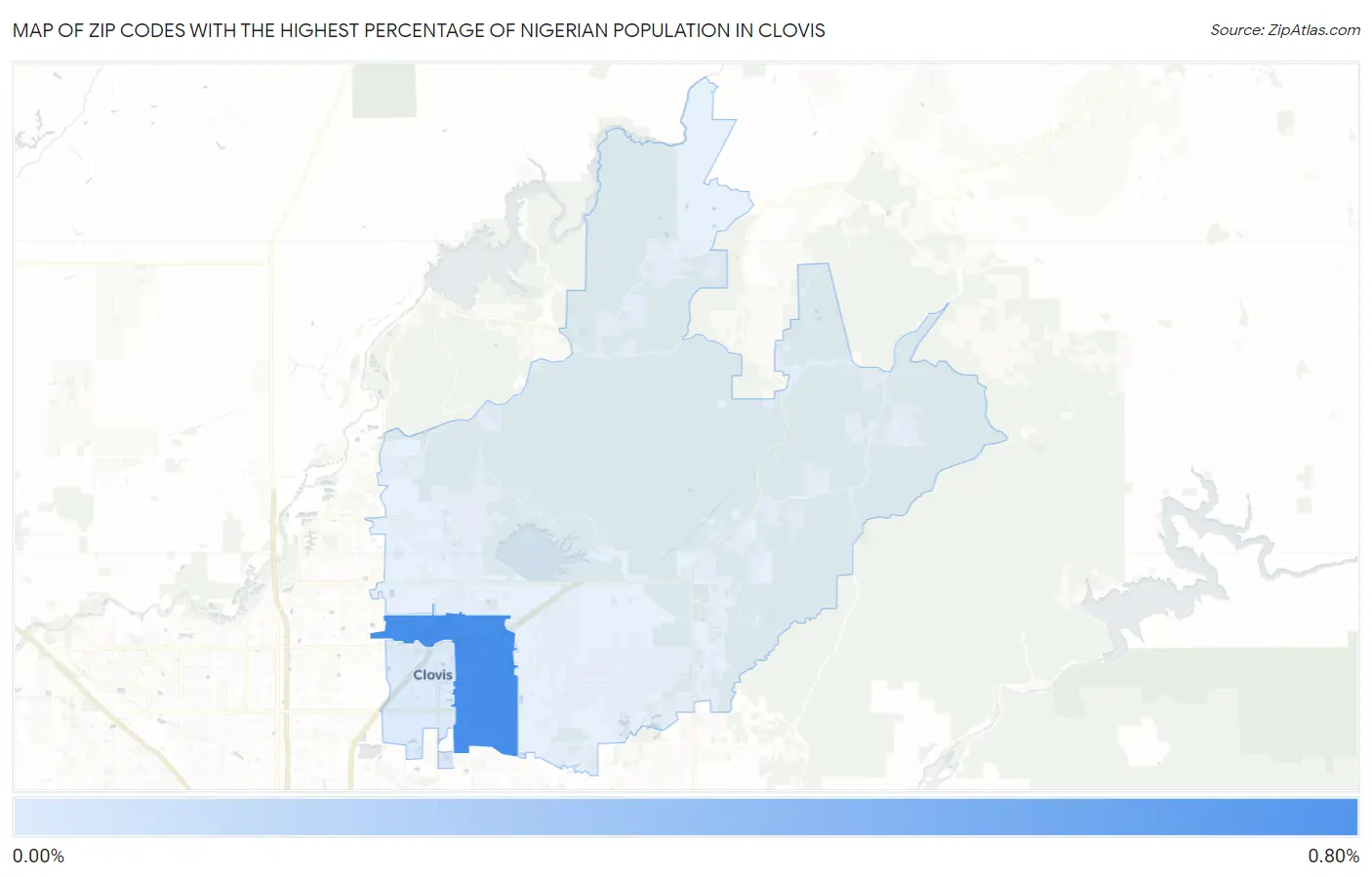 Zip Codes with the Highest Percentage of Nigerian Population in Clovis Map