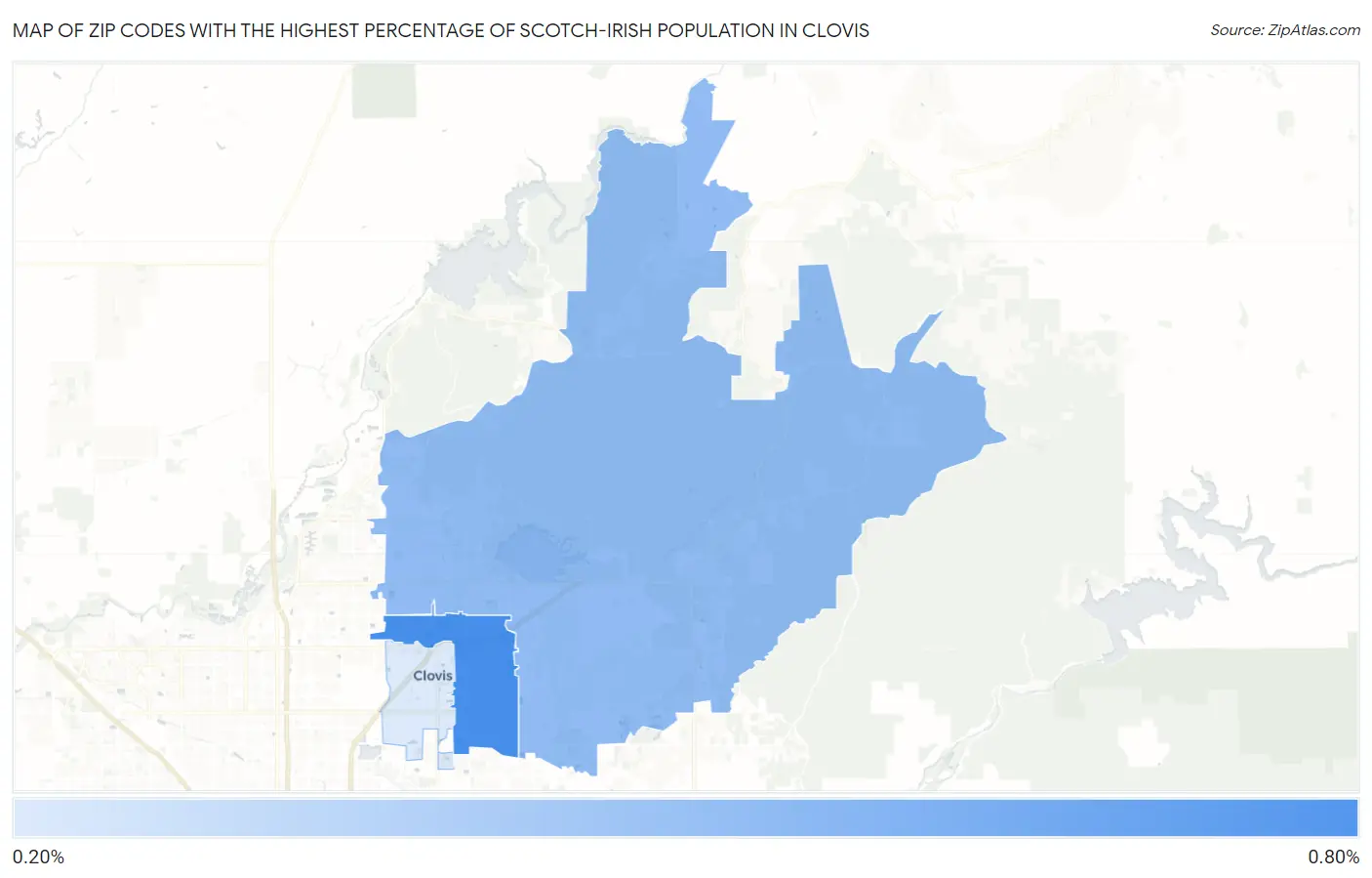 Zip Codes with the Highest Percentage of Scotch-Irish Population in Clovis Map