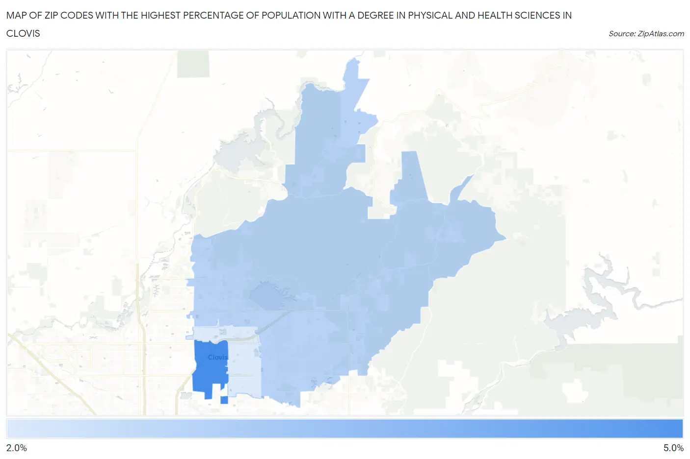Zip Codes with the Highest Percentage of Population with a Degree in Physical and Health Sciences in Clovis Map