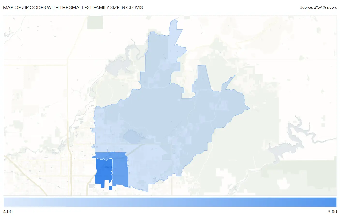 Zip Codes with the Smallest Family Size in Clovis Map